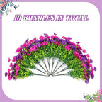 Artificial Flowers for Outdoors Decoration, 10 Bundles Fake Plastic Flower Plant, Faux Colorful Silk Morning Glory Petunias for Spring Summer Outside Garden Porch Front Door Decor, Purple