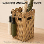AceList Woven Umbrella Holder for Entryway, Rattan Umbrella Stand for Indoor Foyer with Removable Drip Tray, Scalloped Cane Holder Basket for Walking Sticks & Front Door, Farmhouse Decor, 16.5" Tall