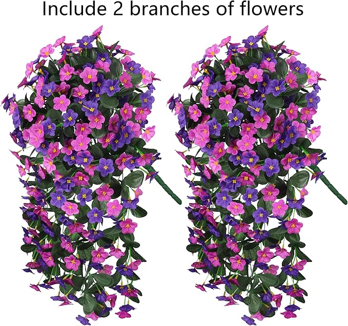 Artificial Fake Hanging Flowers Plants for Outdoor Spring Summer Decoration, 2PCS Faux Silk Daisy Flower Look Real UV Resistant Orchid Vine for Home Outside Garden Wall Indoor(Dark Purple and Fuchsia)