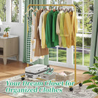 Simple Trending Standard Clothes Clothing Garment Rack with Storage Shelves, Rolling Clothes Organizer on Wheels for Hanging Clothes, Gold