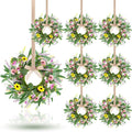 8 Pcs 9" Mini Spring Summer Flowered Wreath Floral Wedding Candle Rings Wreaths Kitchen Cabinet Wreaths with Ribbon for Pillars Wedding Table Centerpiece Farmhouse Party Home Door All Seasons Decor