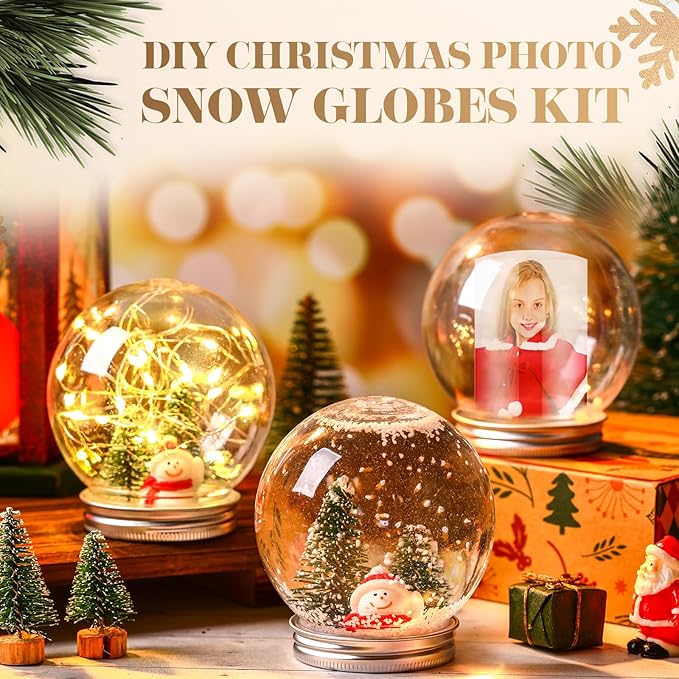Jerify 16 Sets 3.58 Inch Christmas Plastic Clear Snow Globes Kit Water Globe with Screw Off Cap Artificial Christmas Trees Small Snowman Snowflakes for DIY Snow Globes Home Decoration Crafts (Cute)