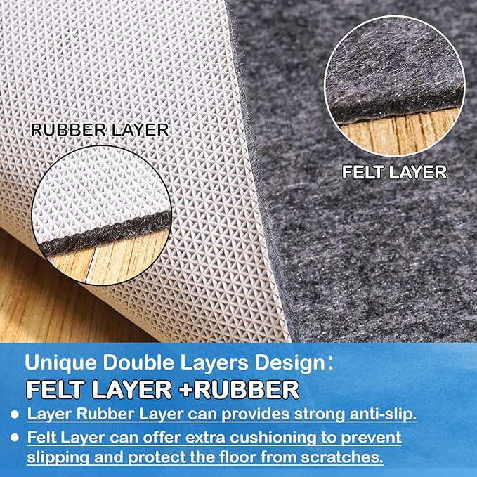 Non-Slip Rug Pads 5 x 7 ft, 100% Waterproof Extra Large Area Rugs Non Skid Rug Pad for All Floors and Finishes Durable Hardwood Floor Protective Felt Keeps Rugs in Place, Safe and Secure