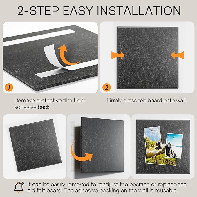 MaxGear Large Cork Board for Wall 36" x 24", Dark Gray Bulletin Board, 6 Pack Felt Wall Tiles with Pushpins, Cork Boards for Office Pin Board Tack Board Cork Boards