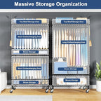 P8C Heavy Duty Clothes Rack（With Extended Width Design） Rolling Clothing Racks for Hanging Clothes with Lockable Wheels，31.5" W x 15.8" D x 80.5" H，Max Load 600LBS，Black Rack with Black Cover
