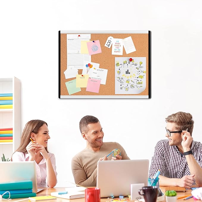 Amazon Basics Cork Bulletin Board, 17" x 23", Pin Board for Office & Home, Wall Organizer with Aluminum Frame, Lightweight, Easy to Install, 3-Pack
