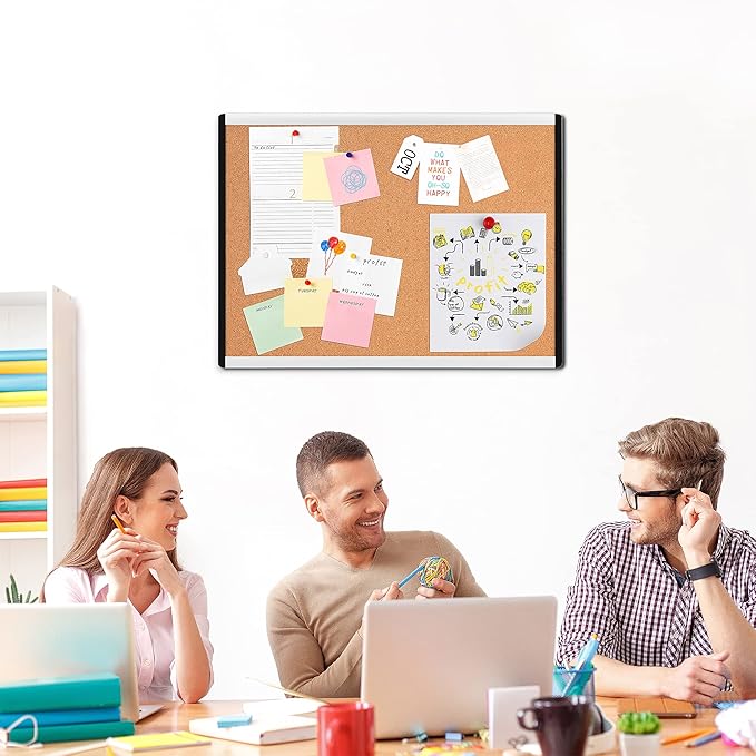 Amazon Basics Cork Bulletin Board, 23" x 17", Lightweight, Easy to Mount, Aluminum/Plastic Frame