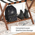 Luggage Racks Set Of 2 Suitcase Stand Foldable With Storage Shelf For Guest Room Hotel Essentials Solid Bamboo Heavy-Duty Item Holder Chestnut Brown