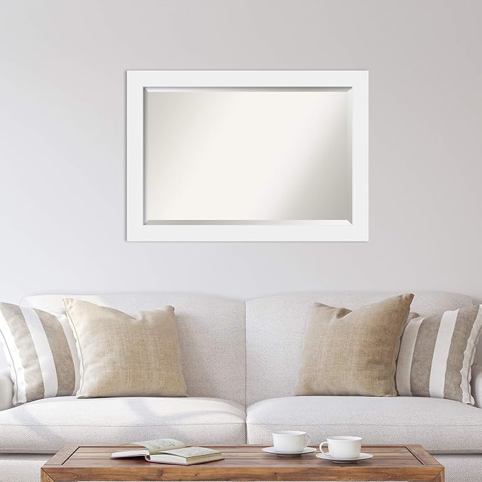 Amanti Art White Wall Mirror 29x41 Corvino White Rectangle Bathroom Mirror for Wall Decor Living Room, Large Modern Wood Frame, Hangs Horizonally and Vertically, Bathroom Decor, Beveled Edge