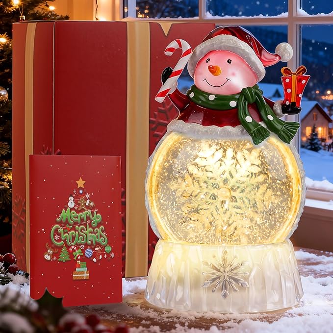 Musical Snow Globe,Lighted Snowman Snow Globes, LED Lights and Swirling Glitter, Christmas Snow Globes Music Box, Decoration for Adults and Kids.
