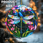Dragonfly Christmas Ornaments Round Stained Glass Effect Acrylic Dragonfly Ornament for Tree Hanging, Christmas Theme Gift Set for Gifts Lovers, Ornament Wall Art, Thanksgiving Gift