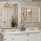 LOAAO 40x32 Inch White Metal Framed Bathroom Mirror for Wall, White Bathroom Vanity Mirror Farmhouse, Large Rounded Rectangle Mirror, Anti-Rust, Tempered Glass, Hangs Horizontally or Vertically