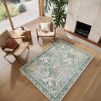 Botanical Floral Area Rug 4x6 Light Green Cream Vintage Garden Design, Perfect for Living Room, Bedroom, Kids Room, Nursery - Stain & Water Resistant Non-Slip, Pet & Child Friendly Area Rugs