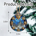 DASTOLL Stained Glass Christmas Decorations, Golden Stars White Snow Scene Suncatcher for Window Christmas Tree Hanging Ornaments Blue Sun Catcher Xmas Decor Gifts for Women Men Mom Nana Friend
