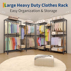 Heavy Duty Portable Closet Wardrobe Load 1874LBS,Metal Clothes Rack Garment Rack Free Standing Closet Organizers and storage with 8 Adjustable Shelves, 5 Hanging Rods 76.5"H x 73.6"L x 17.4"W