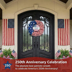 4th of July Wreath for Front Door - 20 inch Memorial Day Patriotic Decorations Outdoor, Red White and Blue 1776-2026 USA 250th Anniversary Burlap American Flag Door Wreaths