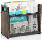 Magazine Holder, Magazine Rack Floor, Rustic Magazine Storage Basket, Farmhouse File Storage Basket Box Bin Folder Organizer Stand for Letters, Magazines, Books, Newspapers