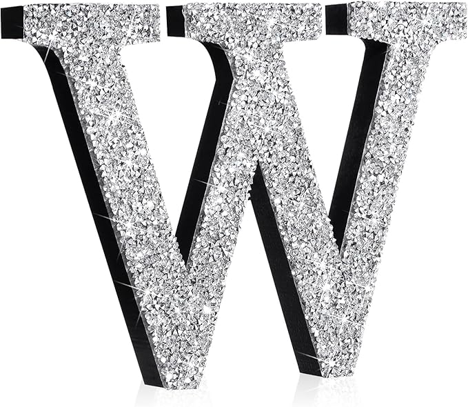 Qunclay 8'' Silver Crystal Diamond Bling Letters Crushed Diamond Decoration Wooden Glitter Letter with Screw and Hooks Rhinestone Gift for Wedding Y2k Mcbling Bedroom Wall Decor (Letter W)