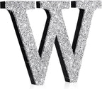 Qunclay 8'' Silver Crystal Diamond Bling Letters Crushed Diamond Decoration Wooden Glitter Letter with Screw and Hooks Rhinestone Gift for Wedding Y2k Mcbling Bedroom Wall Decor (Letter W)