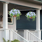 Artificial Hanging Hydrangea Flowers with Basket for Outdoor Spring Decoration, Fake Silk Hydrangea Flower Outdoor Indoor Arrangements, Fake Hanging Plants for Balcony Garden Yard Decor(Blue)