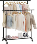 Calmootey Double Rod Clothing Garment Rack,Rolling Hanging Clothes Rack,Portable Clothes Organizer for Bedroom,Living Room,Clothing Store,Black