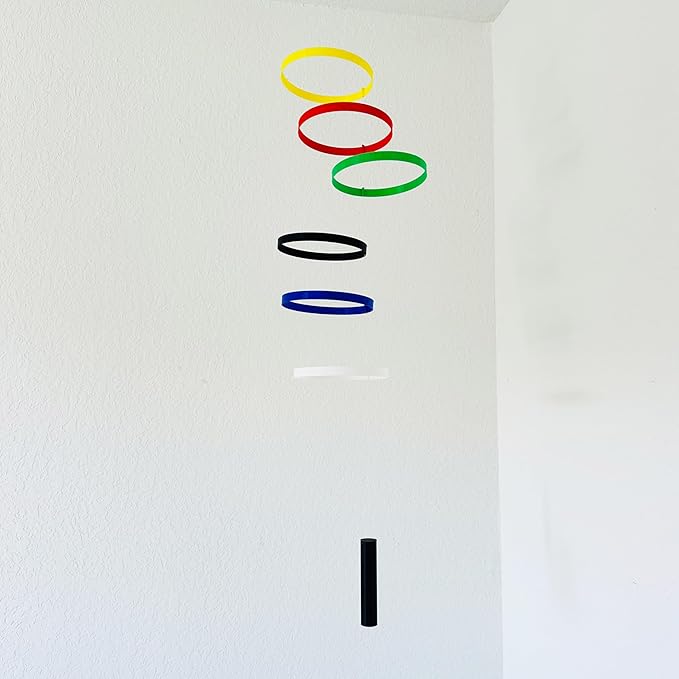 Colorful Hanging Mobile with 6 Multicolor Rings (5.5”) - Modern Decorative Art for Home or Office