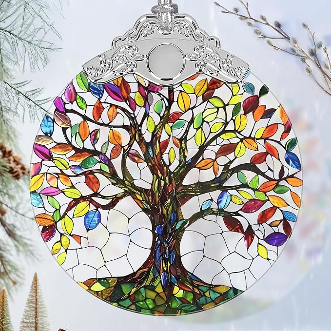 Tree of Life Stained Glass Orament - Christmas Ornament - Christmas Decorations for Tree - Holiday Present ldeas - Gift Exchange