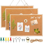 Lyellfe 3 Pack Cork Boards for Walls, 24''L x 16''W Large Bulletins Board with Frame, Push Pins, Thick Notice Board for Office School Home Decor, Two-Side Cork
