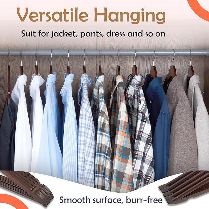 ELONG HOME Solid Wooden Hangers 20 Pack, Wood Suit Hangers with Extra Smooth Finish, Precisely Cut Notches and Chrome Swivel Hook, Wooden Clothes Hangers for Shirt Coat Jacket Dress