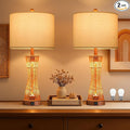 OYEARS 27" Table Lamps Set of 2 with Rattan & Dual Lights, Boho Lamps for Nightstands, Bedside Lamps for Bedroom, Nightstand Lamp for Living Room, Farmhouse Table Lamp for Office & Study