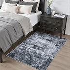 Washable Area Rug 3x5 Entryway Rug: Washable Modern Abstract Soft Thin Rug Indoor Floor No Slip Stain Resistant Carpet for Bedroom Dining Room Farmhouse Nursery Home Office - Black