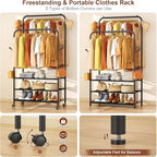 Furologee Clothes Racks for Hanging Clothes, Portable Rolling Garment Rack, Sturdy Metal Freestanding Cloths Racks with Wheels, Double Rods Wardrobe Rack for Bedroom Laundry Living Room