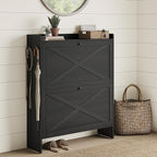 VASAGLE Shoe Storage Cabinet Organizer with 2 Flip Drawers, Freestanding Narrow Shoe Rack Cabinet for Entryway, Farmhouse Style, Fits 14 to 16 Pairs, Smoky Black UHSC203BJ01S
