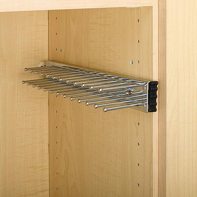 Rev-A-Shelf Pull Out 12" Side Mount Extending Closet Tie & Belt Organization Storage Rack Holder for Up to 23 Ties, Chrome, TRC-12CR