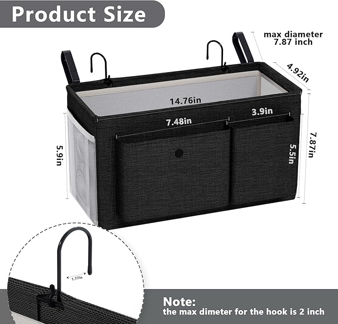 Edudif Bedside Caddy Bedside Organizer with Fixed Straps & Water Bottle Holder, Bunk Bed Caddy ideal for Home, Dorm, Hospital, Crib, Versatile Bedside Storage Solution