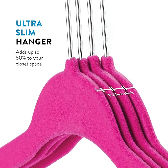 Zober Velvet Hangers 50 Pack - Heavy Duty Pink Hangers for Coats, Pants & Dress Clothes - Non Slip Clothes Hanger Set - Space Saving Felt Hangers for Clothing