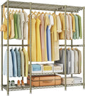 Ulif E3 Heavy Duty Garment Rack, 4 Tiers Freestanding Closet Organizer System with 5 Shelves, Metal Closet Organizer and Storage System for Clothes, Max Load 850lbs, 58.4" W x 15.7" D x 77.3" H, Gold