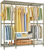 Ulif E3 Heavy Duty Garment Rack, 4 Tiers Freestanding Closet Organizer System with 5 Shelves, Metal Closet Organizer and Storage System for Clothes, Max Load 850lbs, 58.4" W x 15.7" D x 77.3" H, Gold