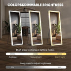DUMOS LED Full Length Mirror, 26"x70" Full Body Floor Standing Mirror with 3 Color Lights & Wall Mounted for Bedroom, Dressing Room, Living Room, Bathroom