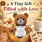 WELLBANEE My Love Gifts for Him Her, Positive Crochet Bear Gift for Husband Wife Boyfriend Girlfriend, Romantic Birthday, Handmade Emotional Bear
