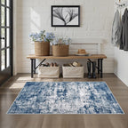 Washable Area Rug 3x5 Entryway Rug: Washable Modern Abstract Soft Thin Rug Indoor Floor No Slip Stain Resistant Carpet for Bedroom Dining Room Farmhouse Nursery Home Office - Blue