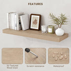 Acovy 16 Inch Floating Shelves, 3D Textured Wood Grain, 16"x9.25"x1.5" Inch Deep Floating Shelves for Wall, Wooden Shelves for Bathroom, Bedroom, Living Room, Vintage White Oak, 2 Pieces