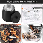 Outdoor Ashtray with Lid, Ashtrays for Cigarettes Outdoor, Ash Tray Sets for Cigarettes for Patio, Stainless Steel Windproof Ashtrays Covered Metal, Black Ashtray, Small