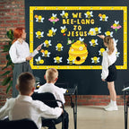 HIQINLUG Bee Bulletin Board Decorations Set, Summer Bee Jesus Religious Bulletin Board Decorations Christian Cutout for Classroom Back to School Library Home Window Wall Birthday Decor