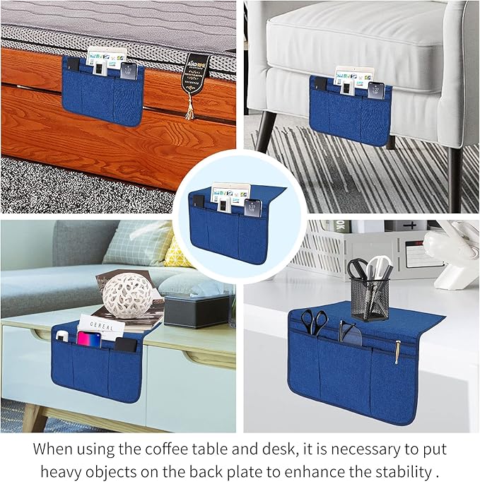 Bedside Caddy Bedside Storage Organizer Magazine Phone Tablet iPad Remote Holder, Organizer Caddy for Home College Dorm Bed, Sofa, Bunk Bed (Classic Blue)