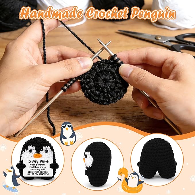 Belatelove Birthday Gifts for Mother from Husband Daughter Son, Handmade Crochet Mini Funny Penguin, Romantic Wedding Anniversary Valentine Gift for Women, Small Cute Love Sign Decor Easter