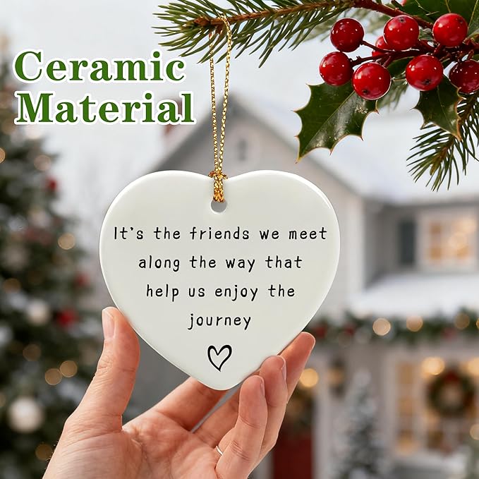 Friends We Meet Along The Way, Firm Friendship - Heart Plaque/Sign, Gifts for Friends | Birthday, Christmas Friendship Gifts for Bestie, Best Friend, Sisters, BFF, Her | Friend Christmas Ornament