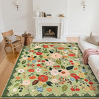 U'Artlines 6x9ft Vintage Floral Area Rug Machine Washable Ultra Soft Low Pile Non Slip Non Shedding Accent Floor Carpet for Living Room, Bedroom, Dining Room, Office (Green)