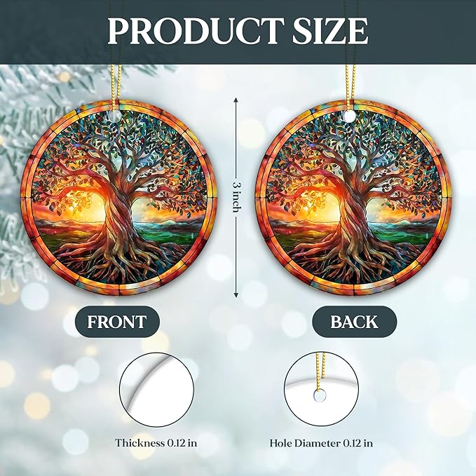 The Celtic Tree of Life Ornament – Irish Ornament 2025, Celtic Spiritual Sun & Nature Design – Colorful Tree Symbol of Strength, Renewal & Unity – Ceramic Hanging Keepsake for Christmas