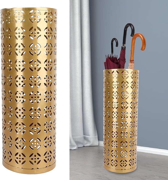 Umbrella Stand, Metal Umbrella Holder, Indoor Umbrella Rack Organizer with Hollow Design, Umbrella Storage for Entryway, Office, Home (Gold)